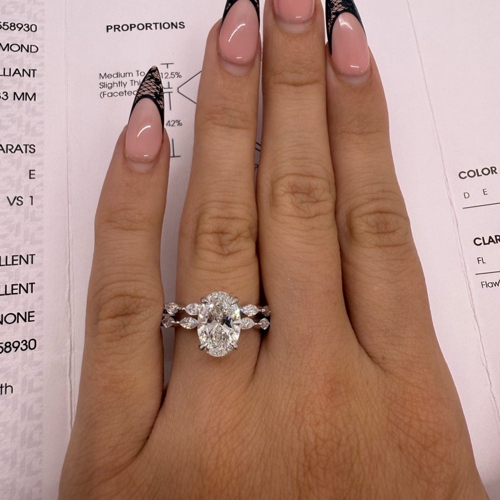 2.05 carat center oval lab diamond engagement ring band set white gold